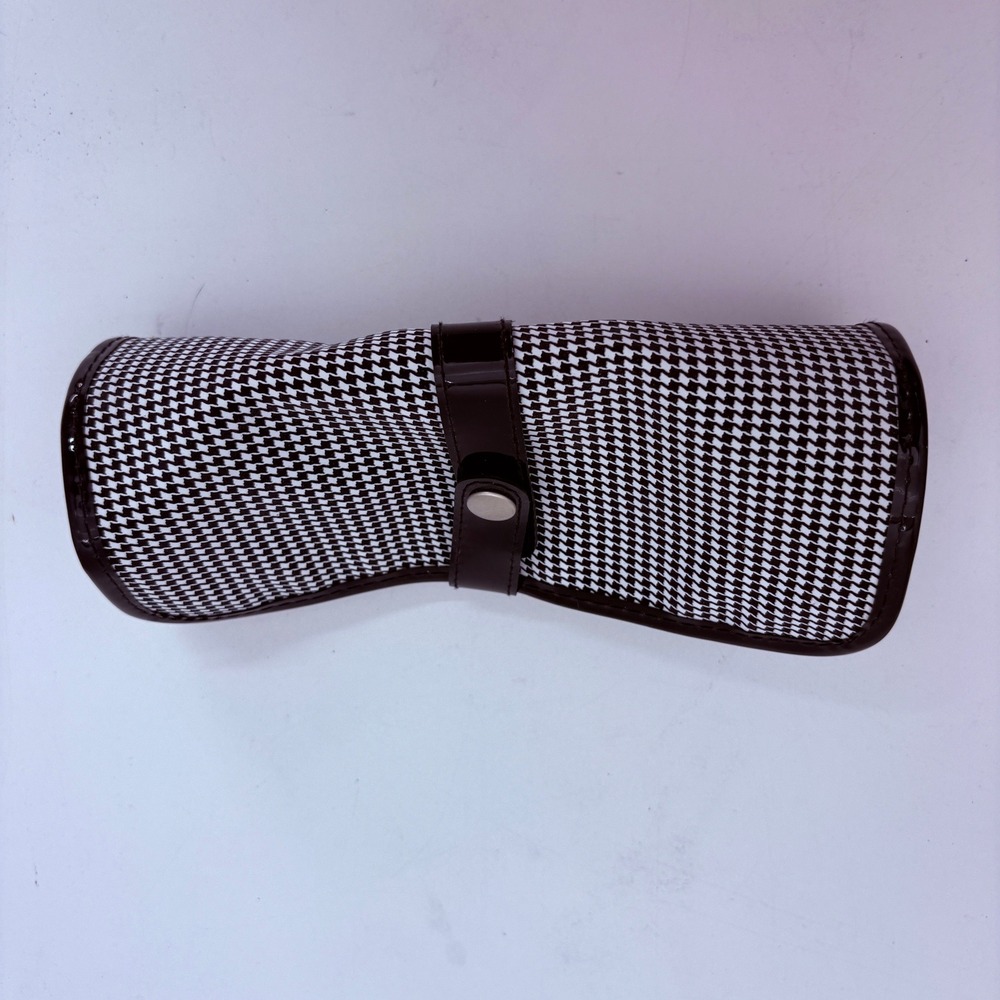 Kenneth Cole Reaction Black White Houndstooth Travel Jewelry Makeup Roll Bag